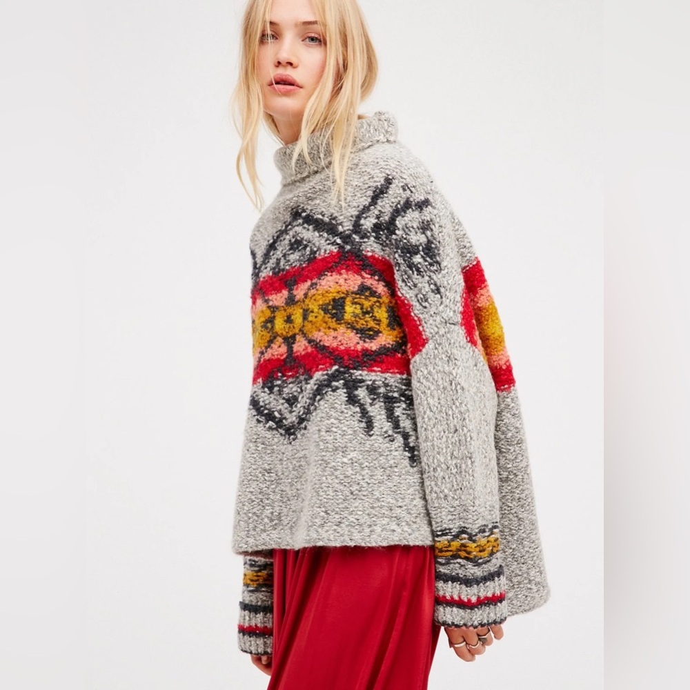 NEW Free People Arctic Blast Pullover Turtleneck Wool Sweater Grey Size Small